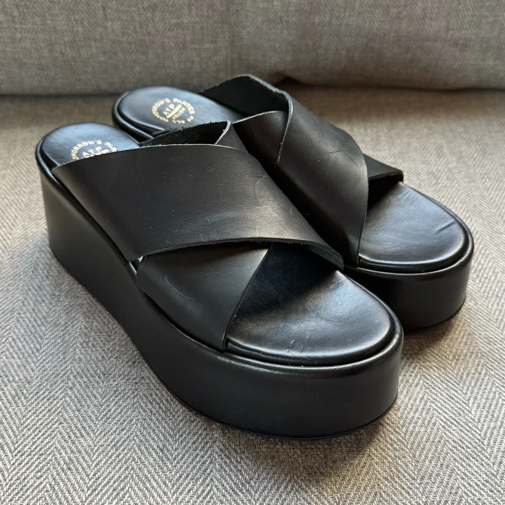 Women's Black Platform Slide Sandals